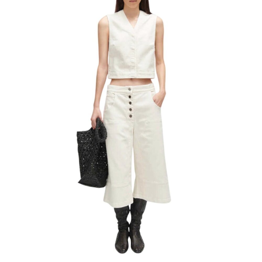 Rachel Comey Fidenza Jeans Pants Womens 2 White Denim Wide Leg Crop Button Fly